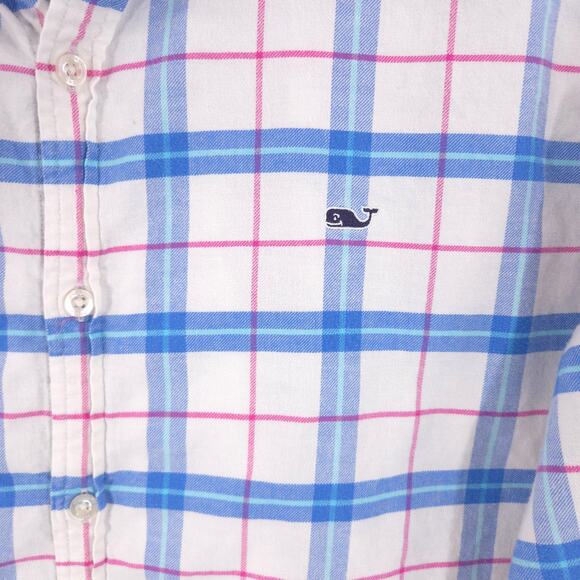 Vineyard Vines Flannel Shirt Mens XL Blue Plaid Slim Fit Whale Flex Button Down - Picture 2 of 9